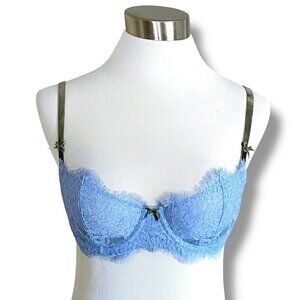 Victorias Secret 32C Bra Blue Lace Dream Angel Push Up Without Padding Underwire